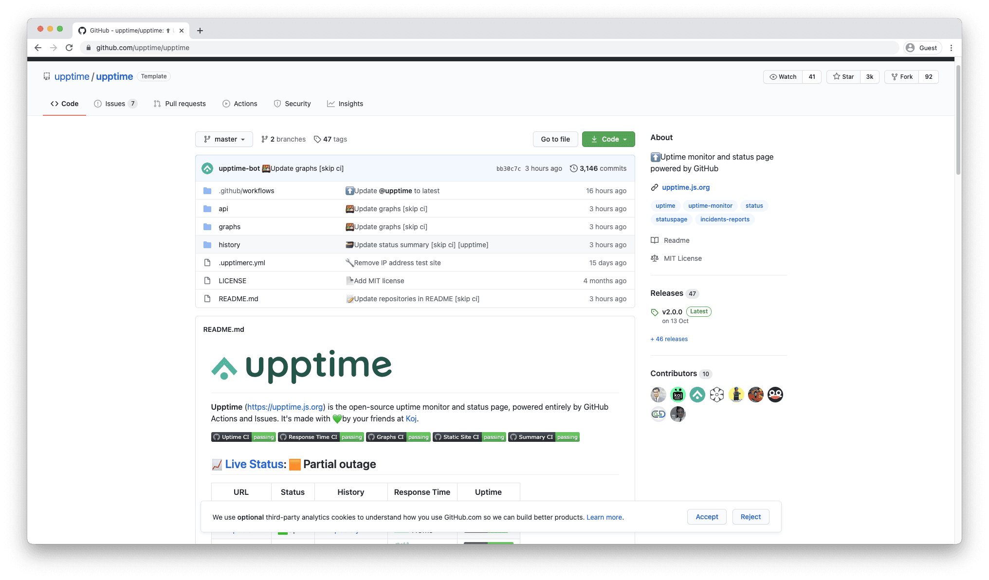 Monitor your website's uptime and present results on a status page with GitHub Actions.